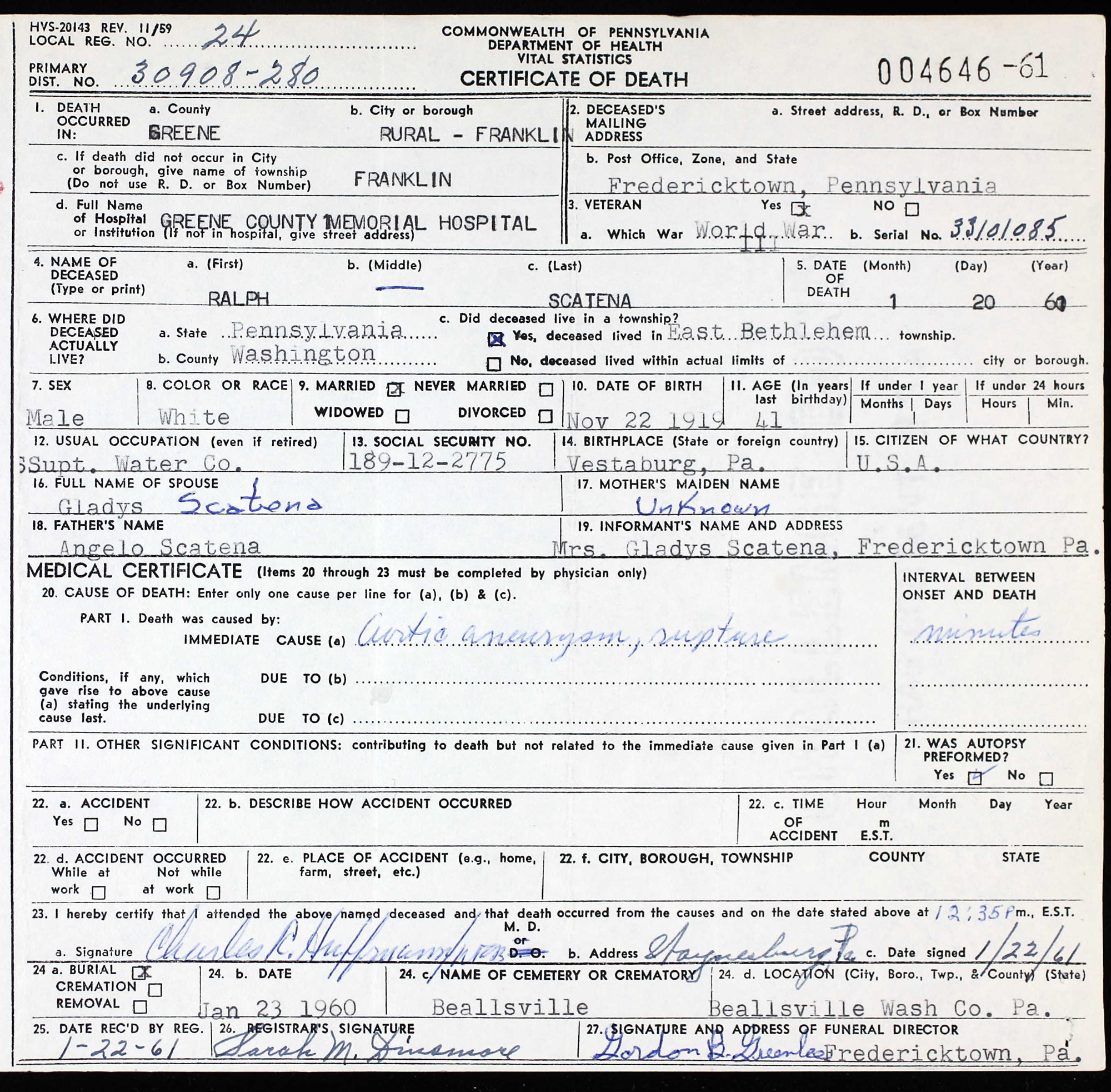 death certificate